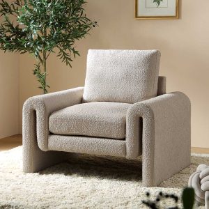 hampstead taupe boucle curved armchair