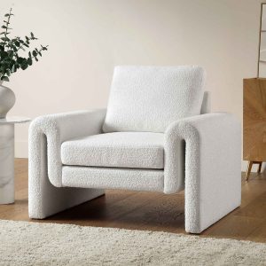 hampstead white boucle curved armchair