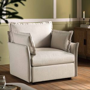byron pillow edge beige fabric sectional sofa, 1 seater