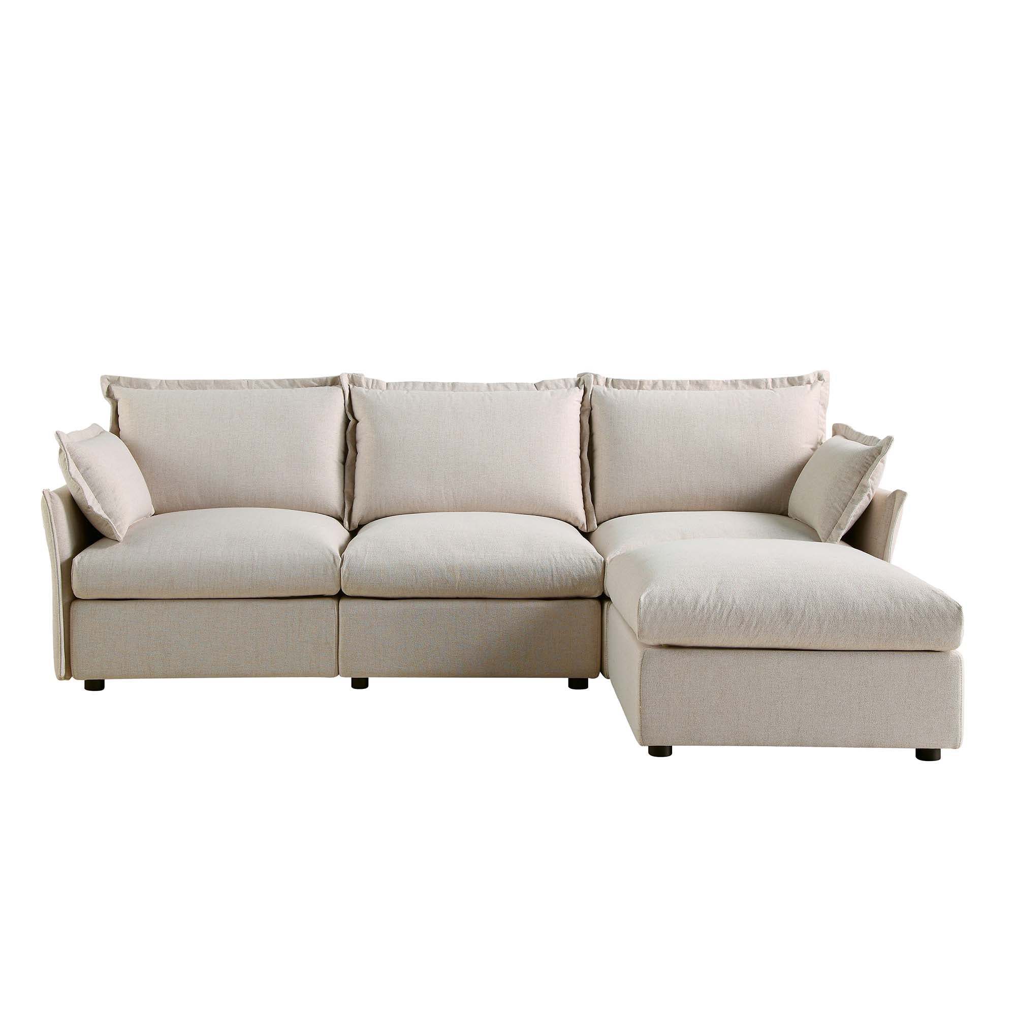 byron pillow edge beige fabric sectional sofa, 3 seater chaise byron pillow edge beige fabric sectional sofa, 3 seater chaise