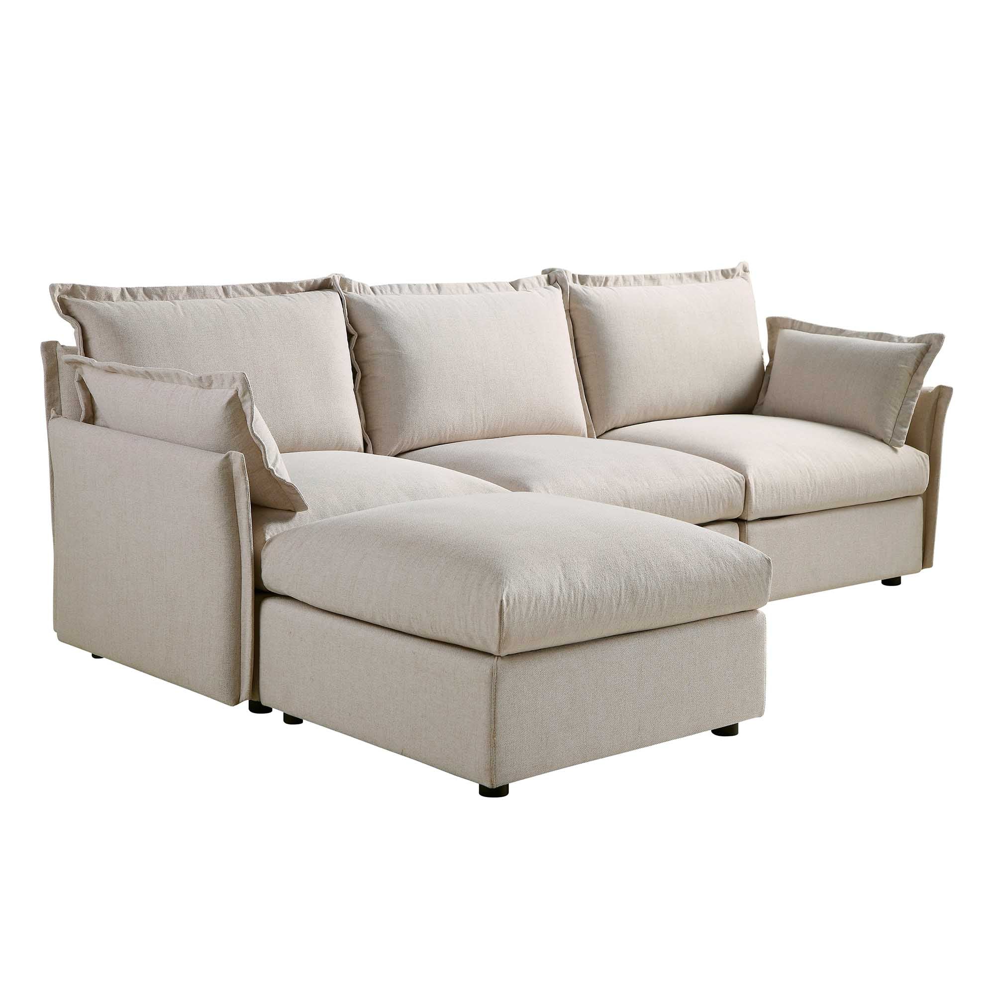 byron pillow edge beige fabric sectional sofa, 3 seater chaise byron pillow edge beige fabric sectional sofa, 3 seater chaise