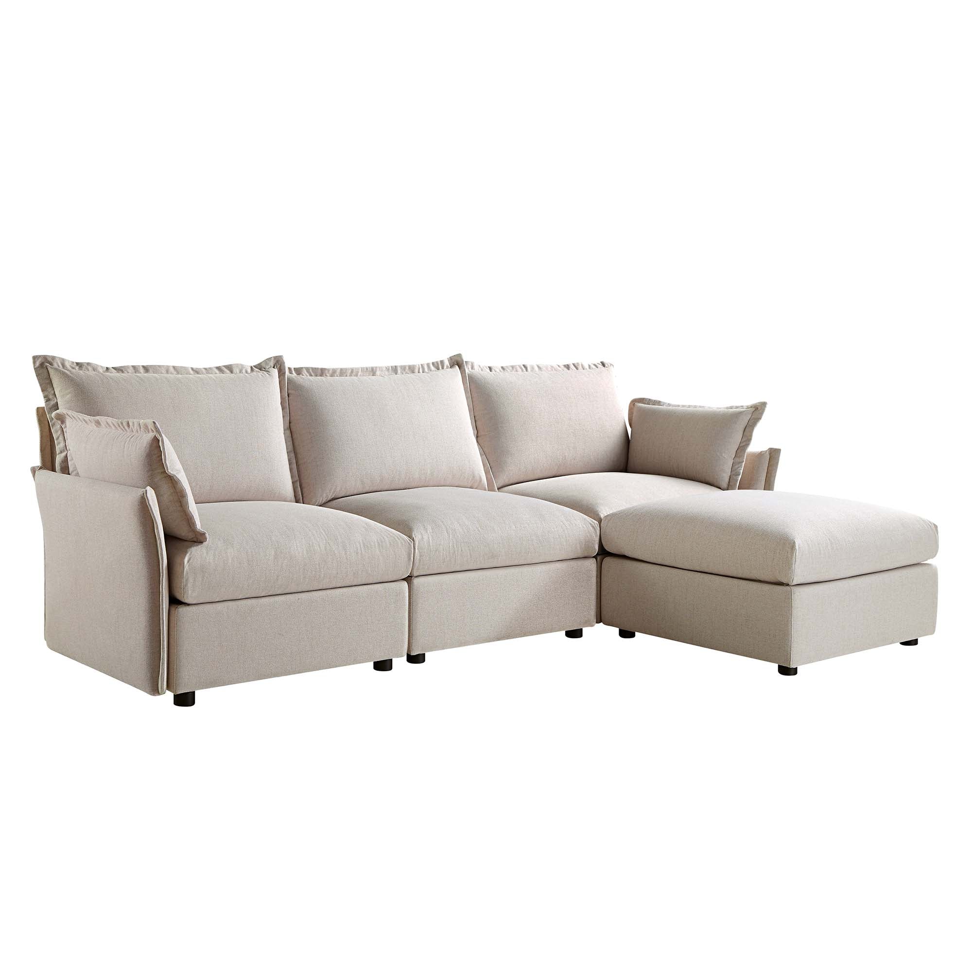 byron pillow edge beige fabric sectional sofa, 3 seater chaise byron pillow edge beige fabric sectional sofa, 3 seater chaise