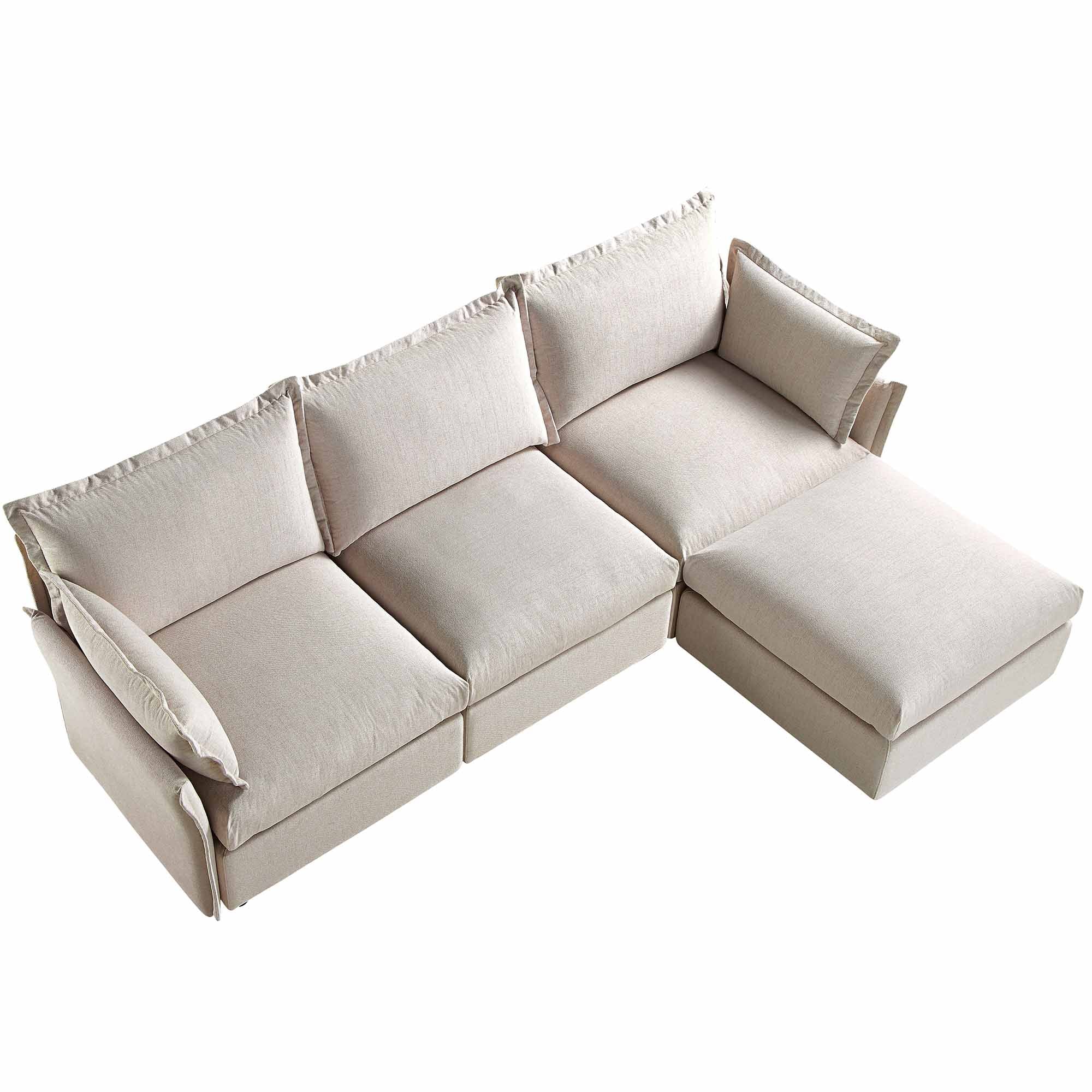 byron pillow edge beige fabric sectional sofa, 3 seater chaise byron pillow edge beige fabric sectional sofa, 3 seater chaise