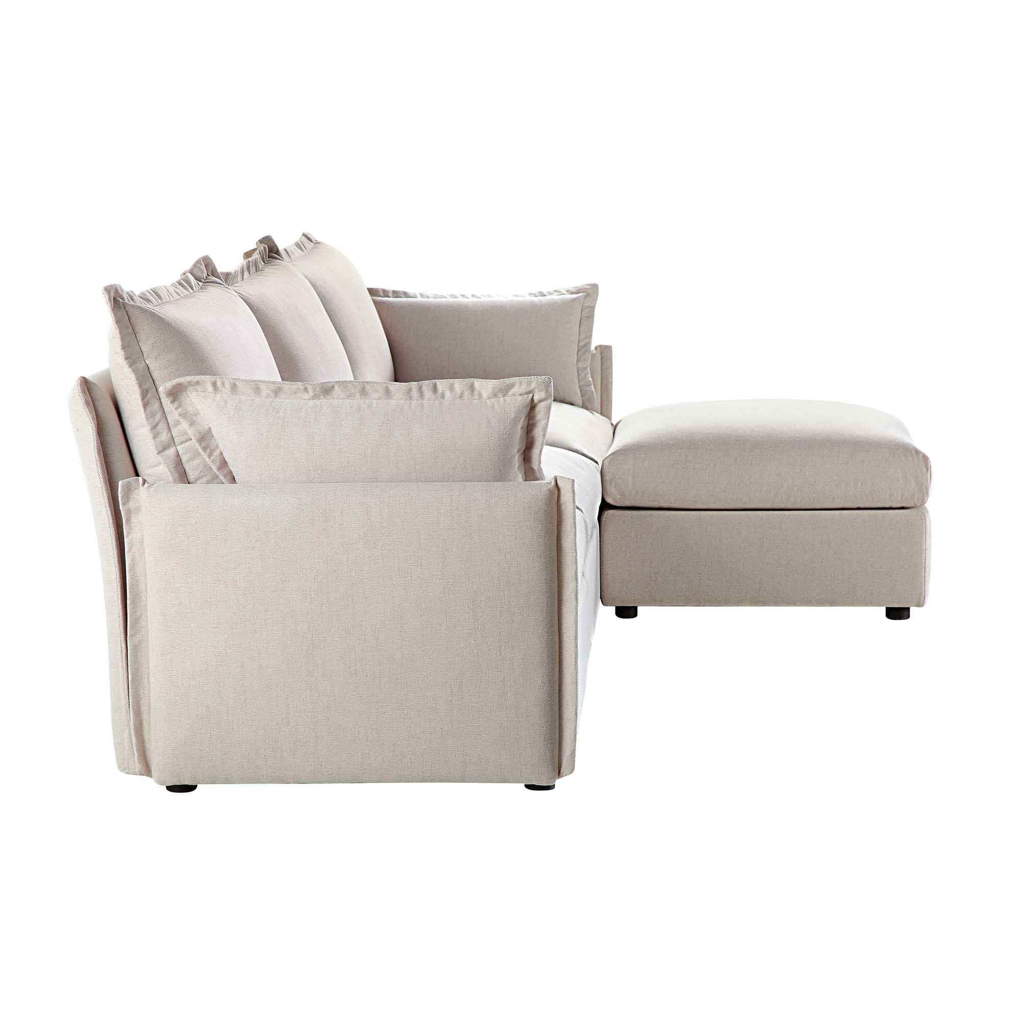 byron pillow edge beige fabric sectional sofa, 3 seater chaise byron pillow edge beige fabric sectional sofa, 3 seater chaise