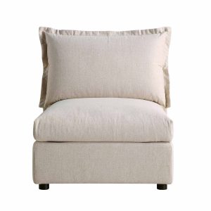 byron pillow edge beige fabric sectional sofa, 1 seater armless