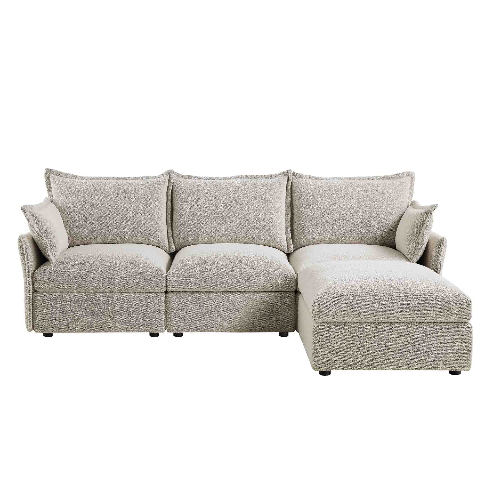byron pillow edge mist gray boucle sectional sofa, 3 seater chaise byron pillow edge mist gray boucle sectional sofa, 3 seater chaise