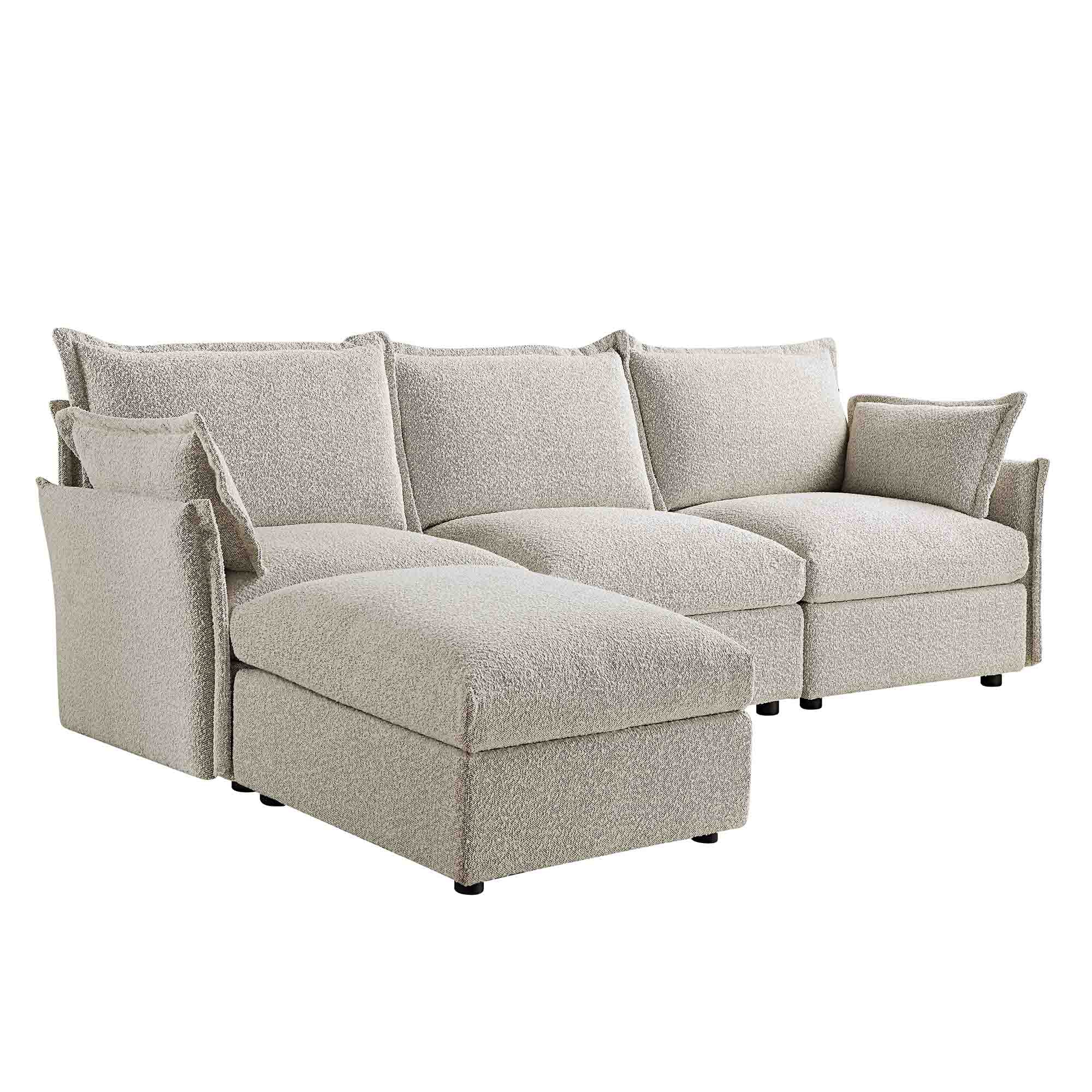 byron pillow edge mist gray boucle sectional sofa, 3 seater chaise byron pillow edge mist gray boucle sectional sofa, 3 seater chaise