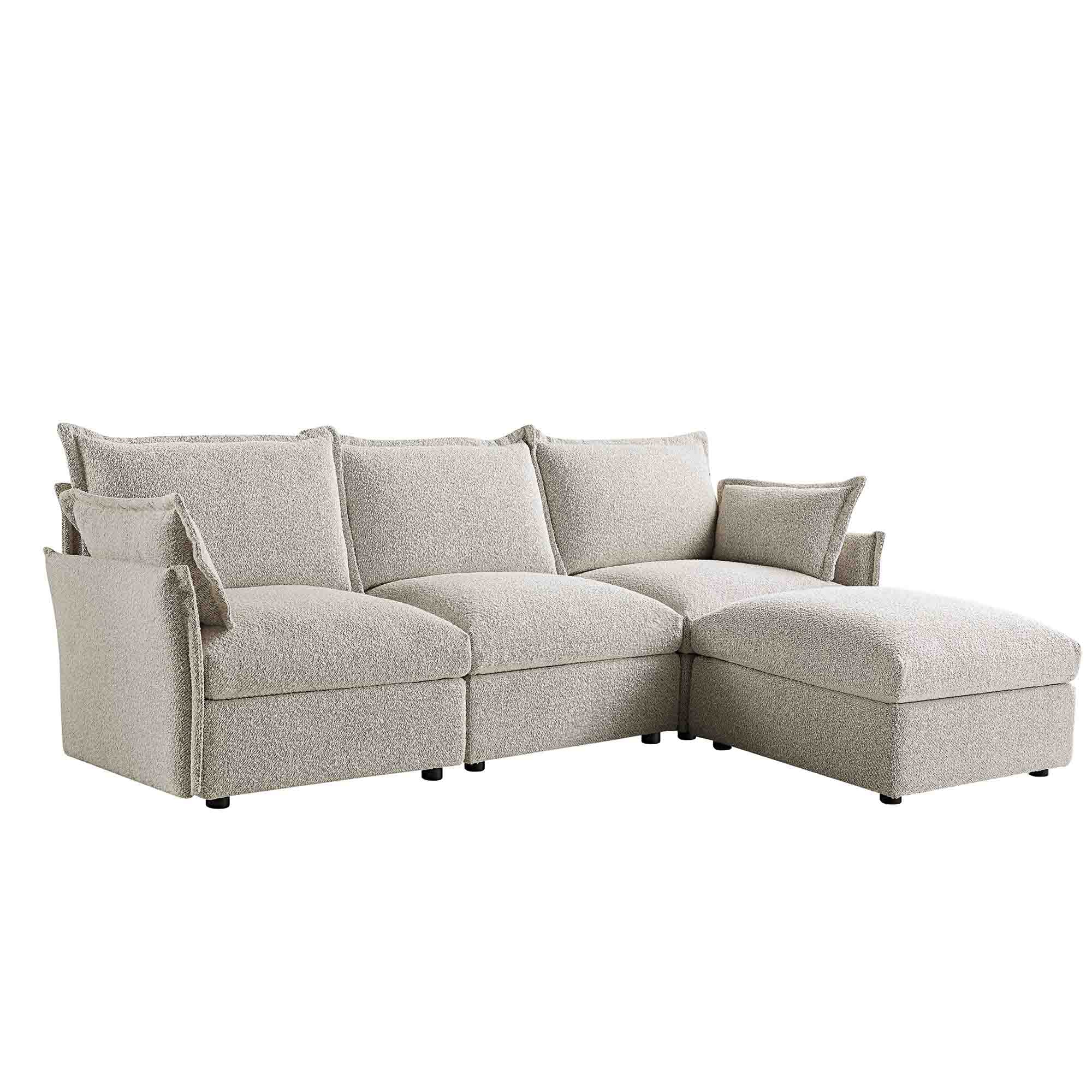 byron pillow edge mist gray boucle sectional sofa, 3 seater chaise byron pillow edge mist gray boucle sectional sofa, 3 seater chaise
