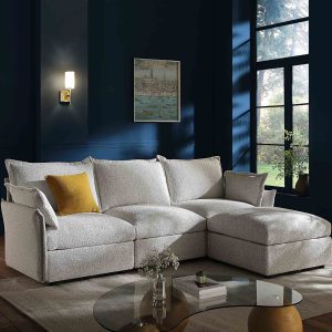 byron pillow edge mist gray boucle sectional sofa, 3 seater chaise