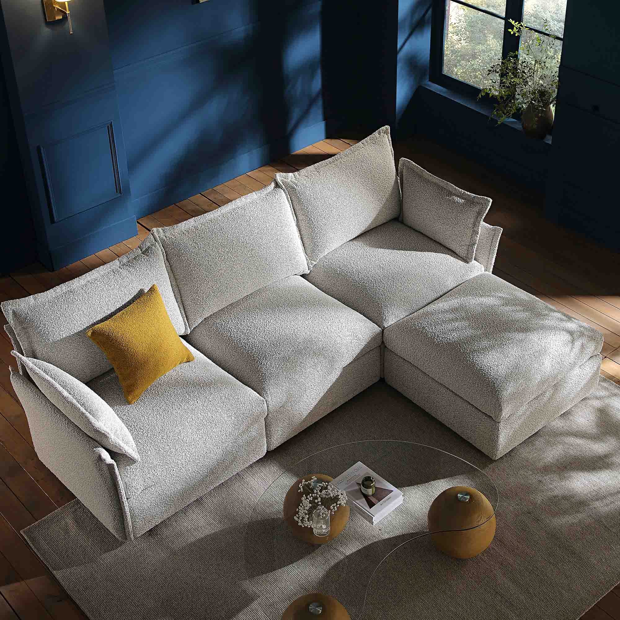 byron pillow edge mist gray boucle sectional sofa, 3 seater chaise byron pillow edge mist gray boucle sectional sofa, 3 seater chaise