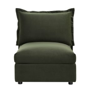 byron pillow edge moss green velvet sectional sofa, 1 seater armless