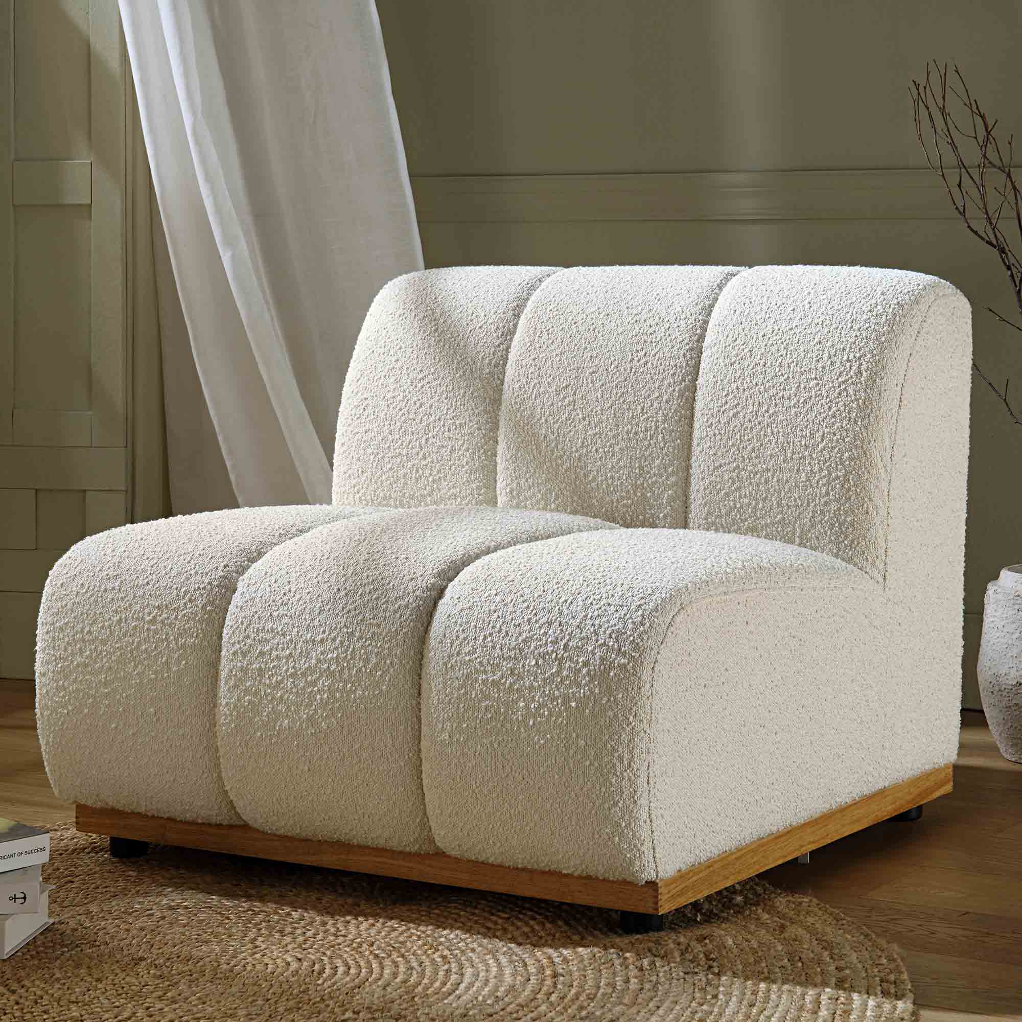 granvia ecru boucle sectional sofa, 1 seater armless sofa granvia ecru boucle sectional sofa, 1 seater armless sofa