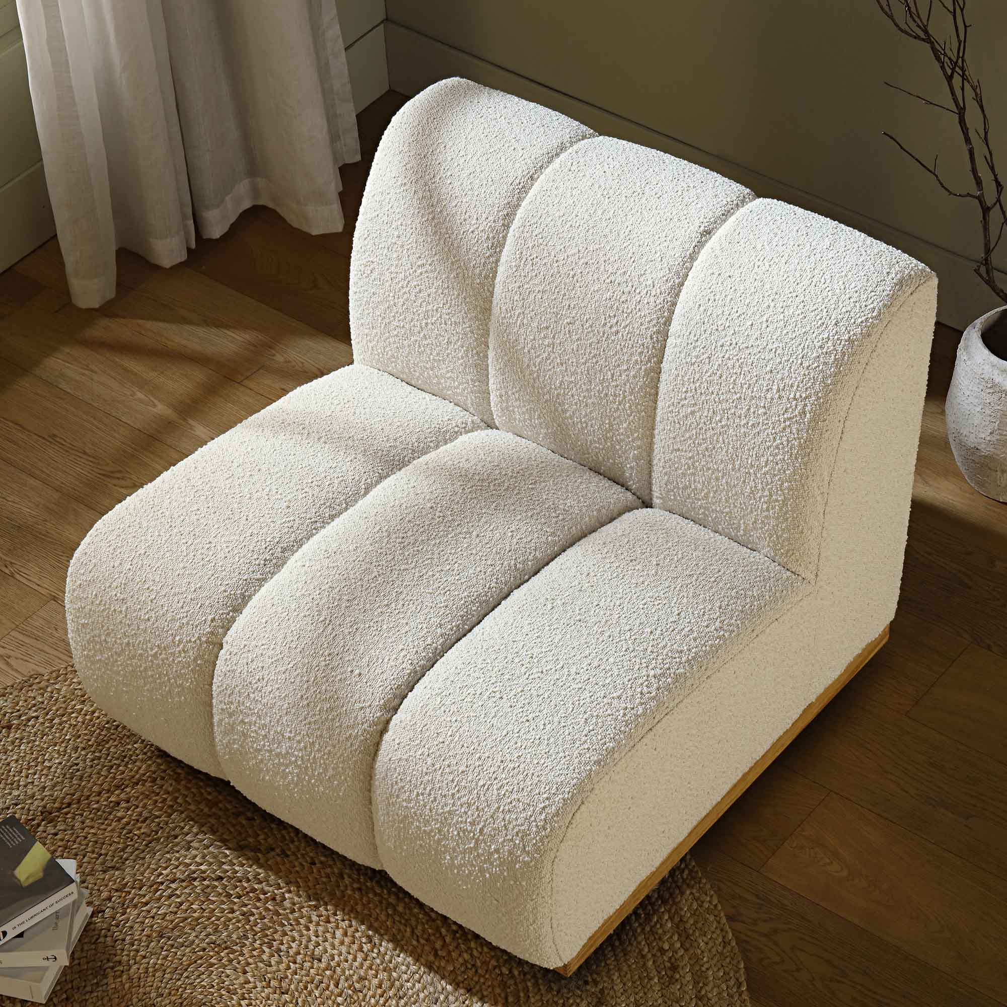granvia ecru boucle sectional sofa, 1 seater armless sofa granvia ecru boucle sectional sofa, 1 seater armless sofa