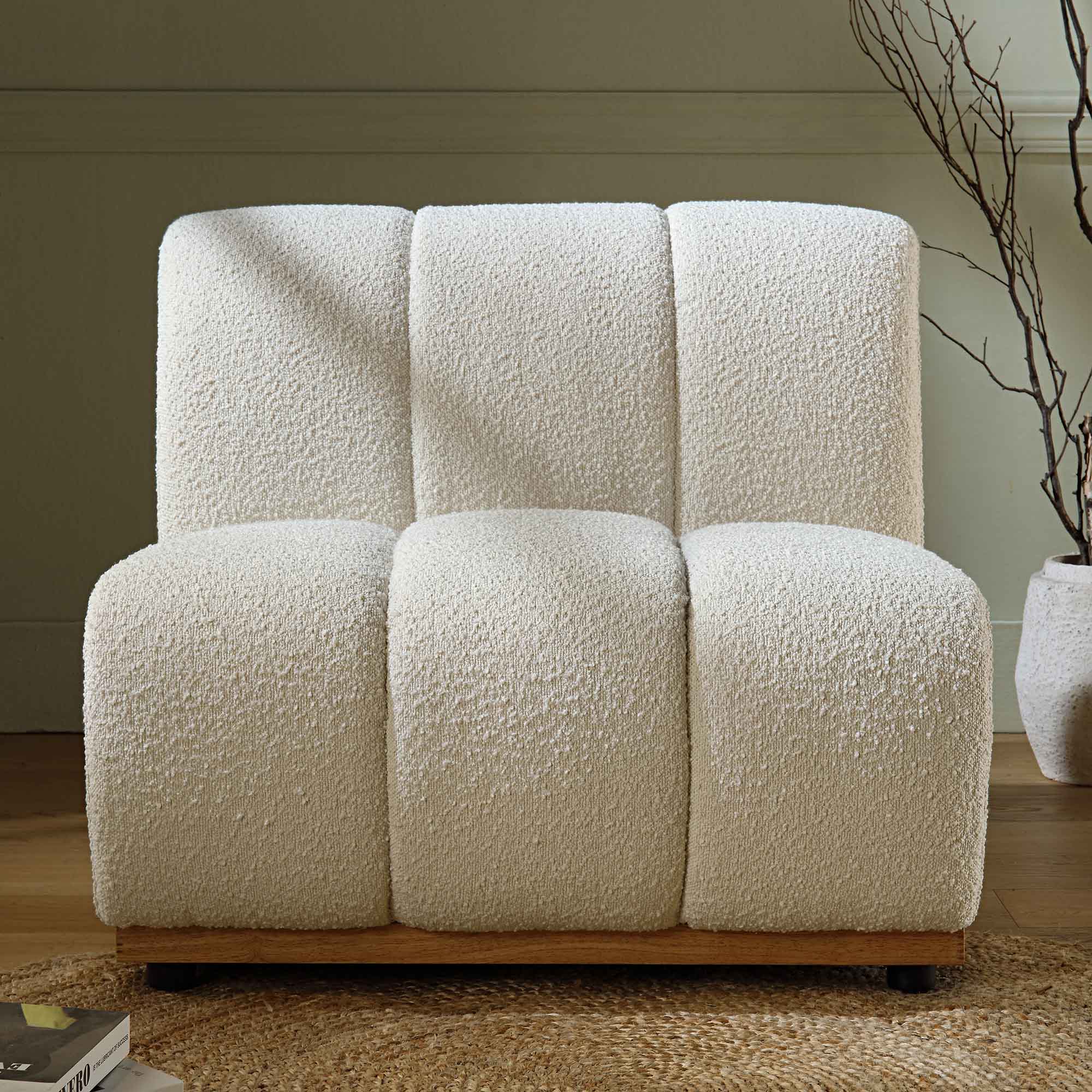 granvia ecru boucle sectional sofa, 1 seater armless sofa granvia ecru boucle sectional sofa, 1 seater armless sofa