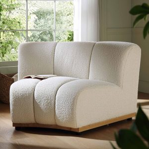 granvia ecru boucle sectional sofa, 1 seater curved sofa