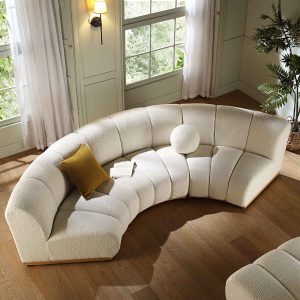 granvia ecru boucle sectional sofa, 3 seater curved sofa