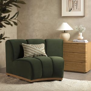 granvia moss green velvet sectional sofa, 1 seater curved sofa