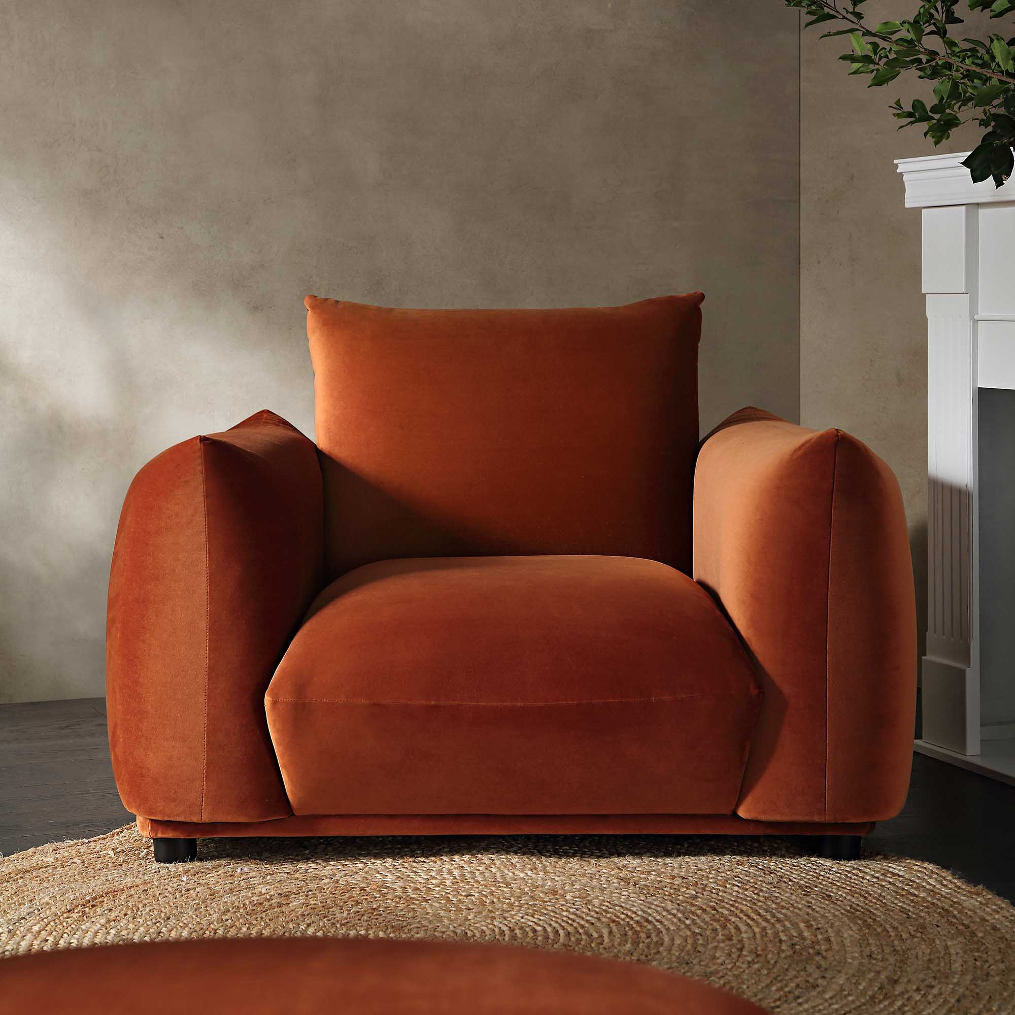 gianni armchair, rust velvet gianni armchair, rust velvet