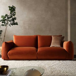 gianni three seater sofa, rust velvet