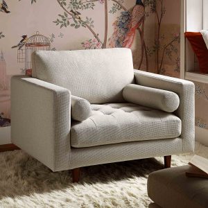 henrietta armchair, beige woven fabric