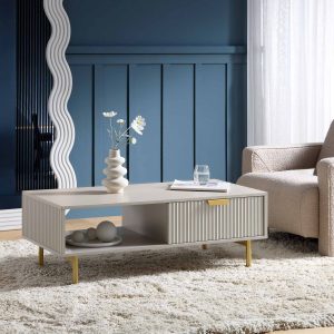richmond ridged coffee table with drawer, matte taupe