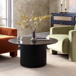 maru round oak pedestal coffee table, black