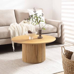 maru round oak pedestal coffee table, oak