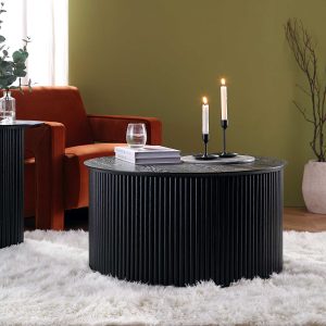 maru oak round coffee table with storage, black