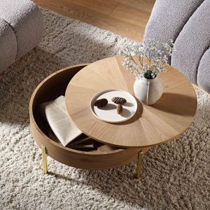 bohdi oak round rotating coffee table