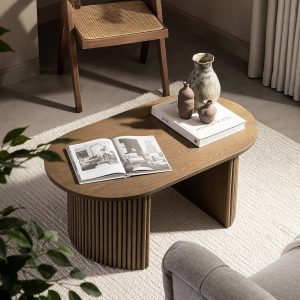 maru oval coffee table, silver oak