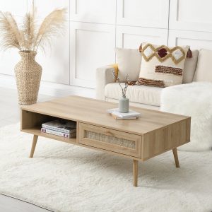 frances woven rattan wooden coffee table in natural