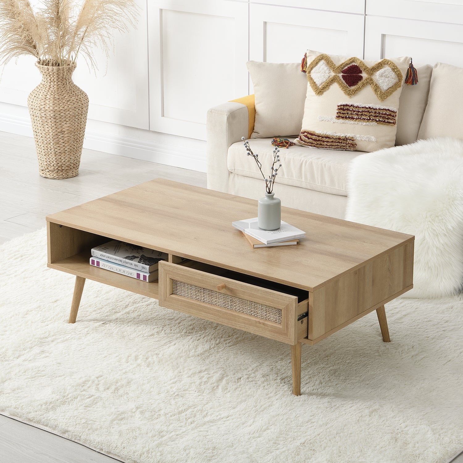 frances woven rattan wooden coffee table in natural frances woven rattan wooden coffee table in natural