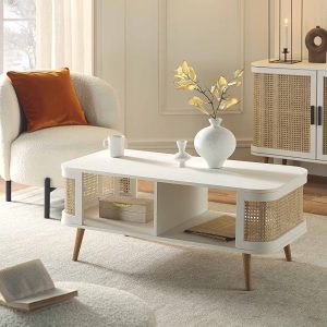 izzy curved rattan coffee table, white