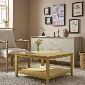 oakham 32" square coffee table, rattan yellow