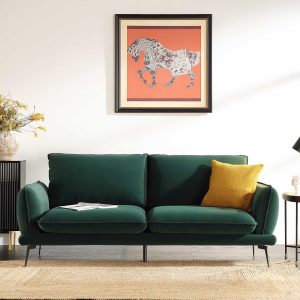 obriel forest green velvet sofa, 3 seater