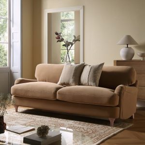daphnis camel velvet sofa, 3 seater