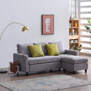 campbell 3 seater sofa with reversible chaise in light gray