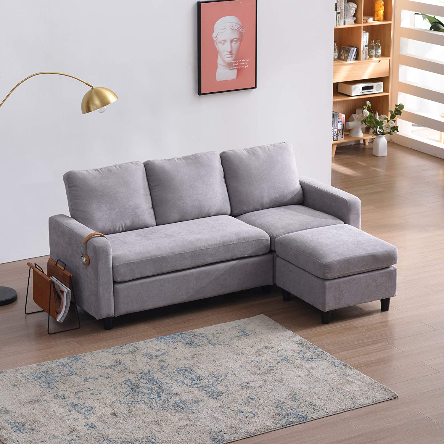 campbell 3 seater sofa with reversible chaise in light gray campbell 3 seater sofa with reversible chaise in light gray