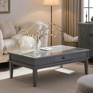 chantilly mid gray coffee table with drawers
